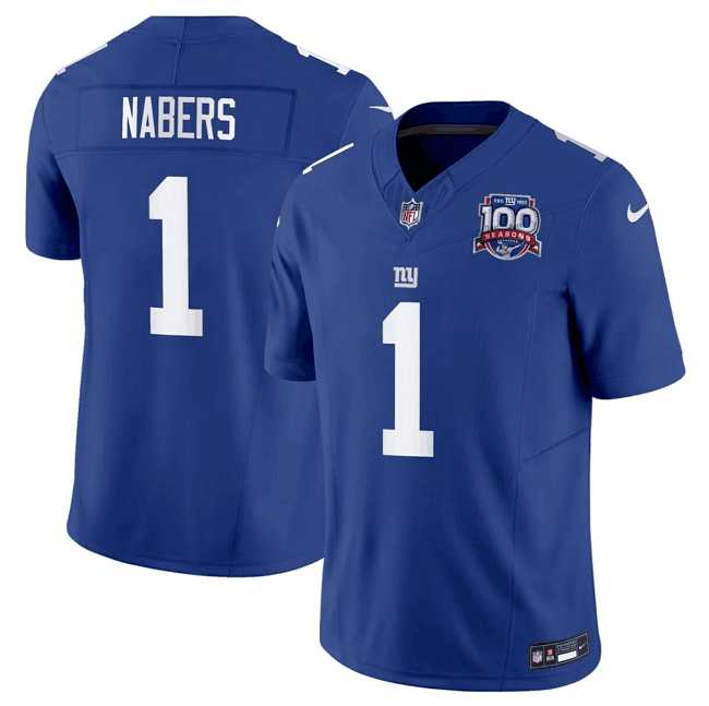 Men & Women & Youth New York Giants #1 Malik Nabers Blue 2024 Draft F.U.S.E. 100TH Season Patch Vapor Untouchable Limited Stitched Jersey->new york giants->NFL Jersey